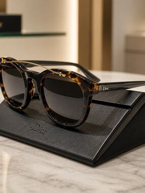 Dior Tortoiseshell Acetate Sunglasses with Gold Accent and Dark Lenses